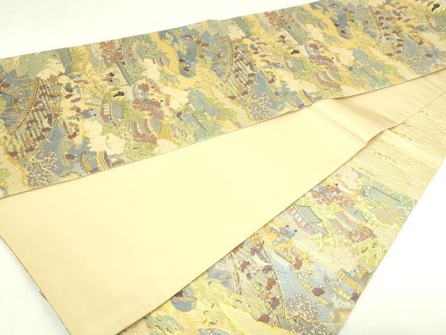 平和屋本店▼六通柄袋帯　人物風景文　本金二重箔　正絹　24ｋ　逸品　DABD3388sf_5