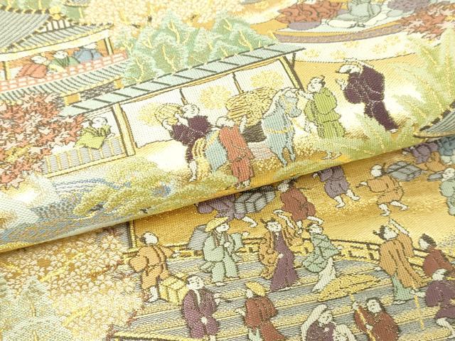 平和屋本店▼六通柄袋帯　人物風景文　本金二重箔　正絹　24ｋ　逸品　DABD3388sf_2