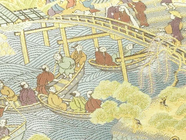 平和屋本店▼六通柄袋帯　人物風景文　本金二重箔　正絹　24ｋ　逸品　DABD3388sf_3
