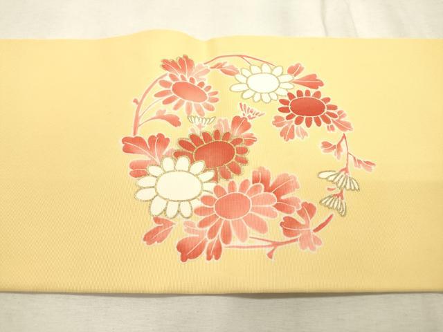 平和屋着物○塩瀬 九寸名古屋帯 駒刺繍 花丸文 金彩 正絹 逸品