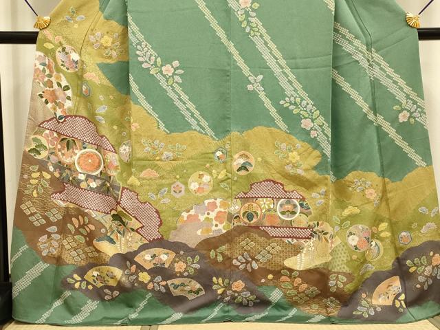 平和屋着物●訪問着　駒刺繍　絞り　雪輪吉祥花文　金彩　正絹　逸品　DABD6126du_3