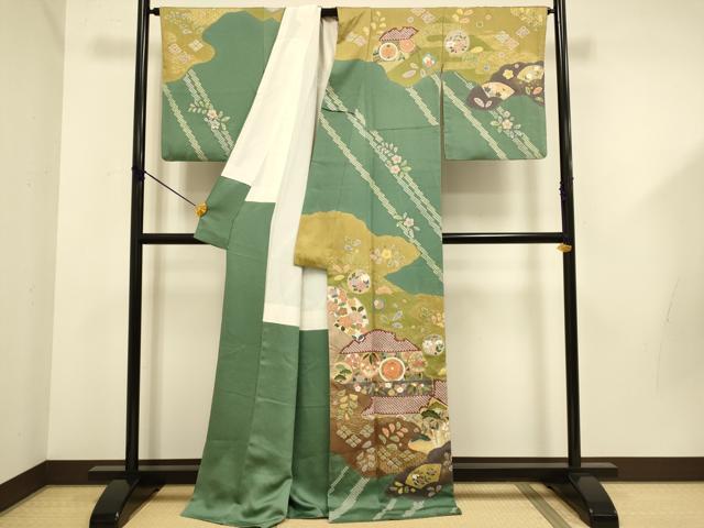 平和屋着物●訪問着　駒刺繍　絞り　雪輪吉祥花文　金彩　正絹　逸品　DABD6126du_1