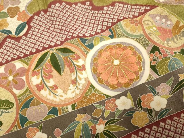 平和屋着物●訪問着　駒刺繍　絞り　雪輪吉祥花文　金彩　正絹　逸品　DABD6126du_5