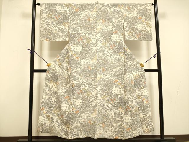平和屋着物▽上質な小紋　単衣　風景花文　正絹　逸品　DABD6471du_1