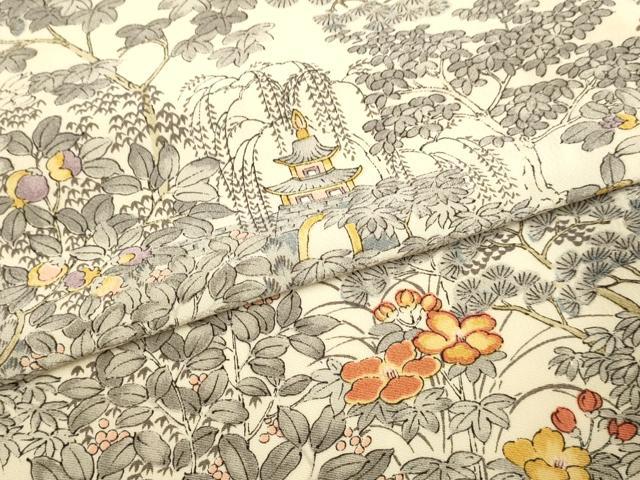 平和屋着物▽上質な小紋　単衣　風景花文　正絹　逸品　DABD6471du_4