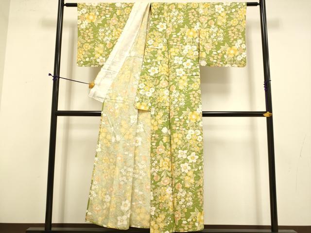平和屋着物▽上質な小紋　単衣　草花文　正絹　逸品　DABD6475du_2