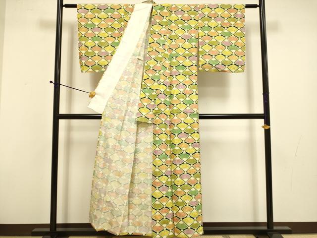 平和屋着物▽上質な小紋　単衣　扇面吉祥花文　金彩　正絹　逸品　DABD6478du_2