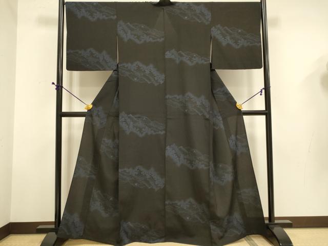 平和屋着物▽本塩沢　単衣　110亀甲　風景文　正絹　逸品　DABD6507du_1