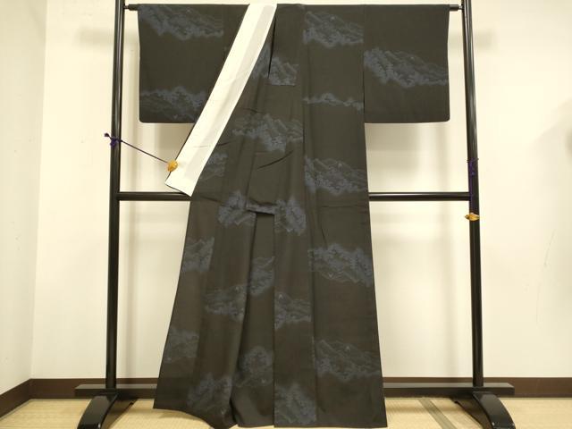 平和屋着物▽本塩沢　単衣　110亀甲　風景文　正絹　逸品　DABD6507du_2