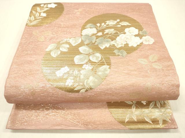 平和屋着物＊夏物　六通柄袋帯　萩に丸紋　金糸　正絹　逸品　DABD6525cm