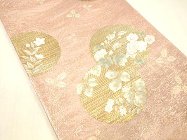 平和屋着物＊夏物　六通柄袋帯　萩に丸紋　金糸　正絹　逸品　DABD6525cm_1