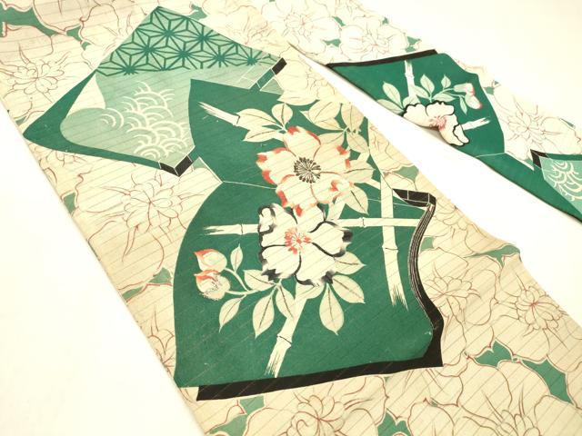 平和屋着物＊夏物　アンティーク　大正ロマン　全通柄九寸名古屋帯　刺繍　冊子竹垣花文　銀彩　正絹　逸品　DABD6541cm