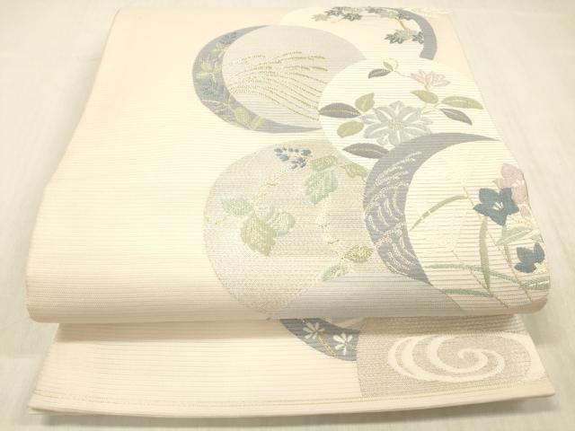 平和屋着物＊夏物　六通柄袋帯　流水籬草花文　金銀糸　正絹　逸品　DABD6555cm