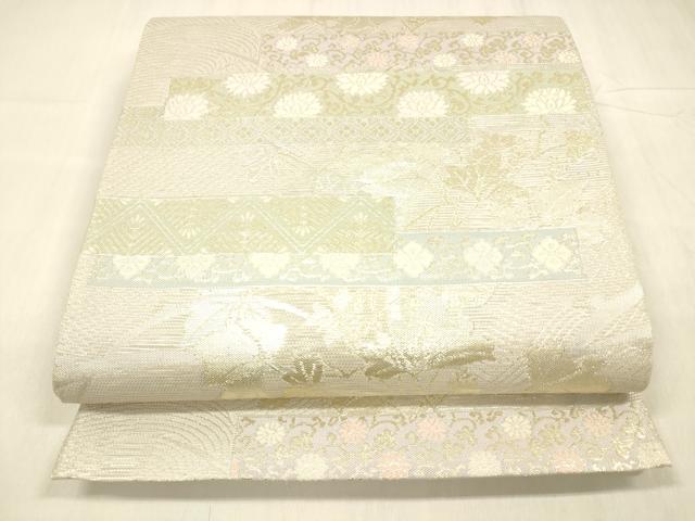 平和屋着物＊夏物　六通柄袋帯　草花文　金銀糸　正絹　逸品　DABD6680cm
