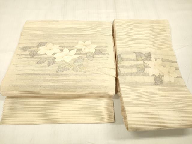 平和屋着物＊夏物　西陣　絽綴れ　つけ帯　草花文　金銀糸　正絹　逸品　DABD6717cm
