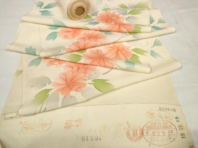 平和屋着物＊夏物　小紋　反物　着尺　駒絽　五泉　手描き　枝花文　逸品　未使用　DABD7224zzz