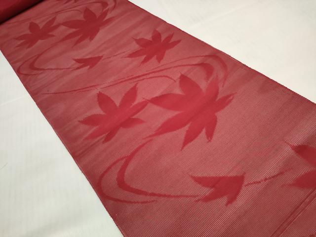 平和屋着物＊夏物　名古屋帯　帯反物　流水楓紋紗　真紅色　高島屋扱い　逸品　DABD7240zzz_1
