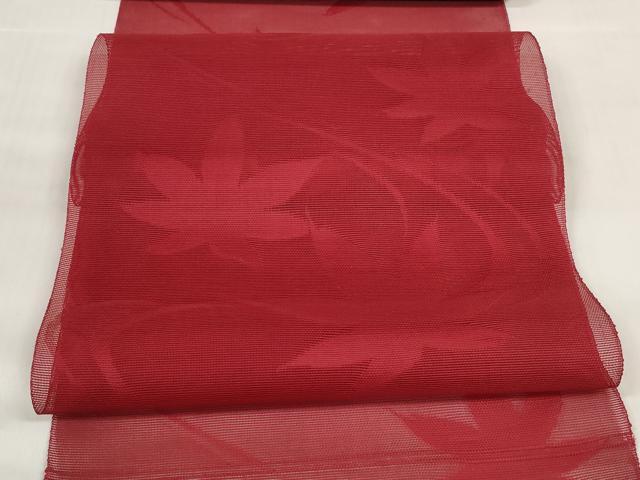 平和屋着物＊夏物　名古屋帯　帯反物　流水楓紋紗　真紅色　高島屋扱い　逸品　DABD7240zzz
