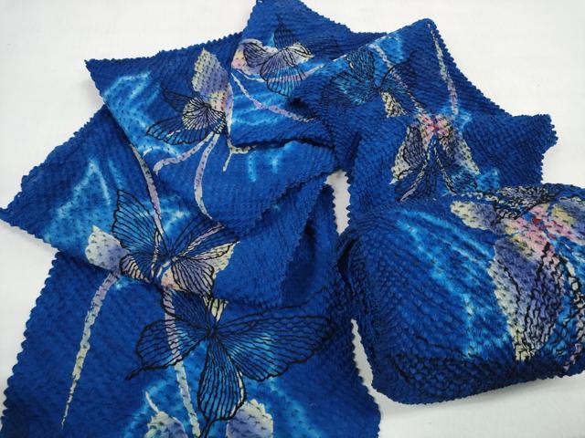 平和屋着物＊夏物　総絞り　浴衣　反物　着尺　舞蝶文　湯のし前　綿　逸品　未使用　DABD7808zzz