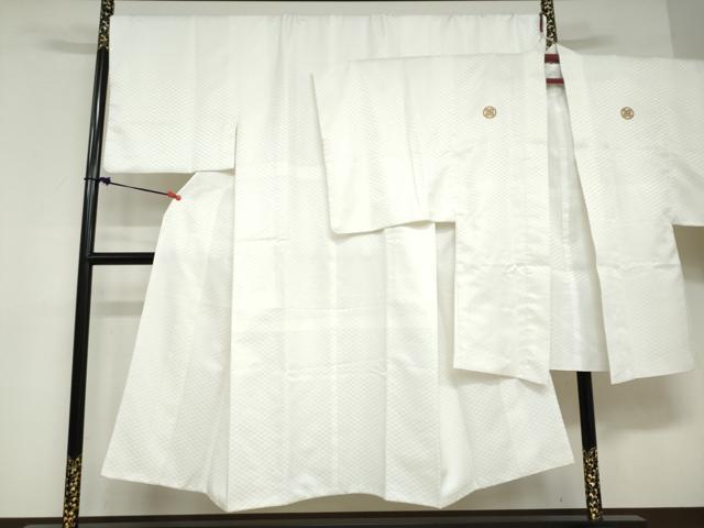 平和屋着物●男性　色紋付　長羽織セット　菱地紋　白色　キングサイズ　洗える着物　DABD9037ud