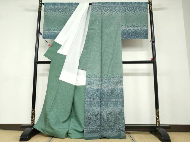 平和屋着物●本場染大島紬　訪問着　横段鳥獣草花文　正絹　逸品　未使用　DABD9071ud_1