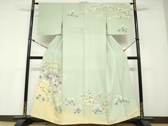 平和屋着物●訪問着　友禅　作家物　草花文　暈し染め　正絹　逸品　DABD9090ud