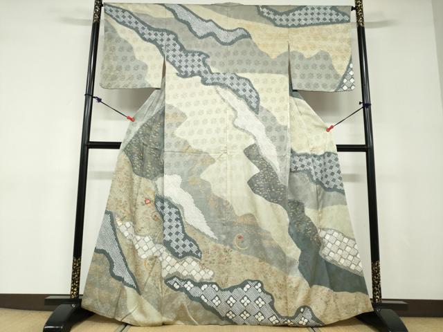 訪問着 5点セットサイズM〜Ｌ刺繍　エ霞吉祥草木文暈し染め金彩　正絹トールサイズ 平和屋着物○訪問着 絞り 刺繍 道長草花文 金彩 正絹 逸品 DABD9116ud