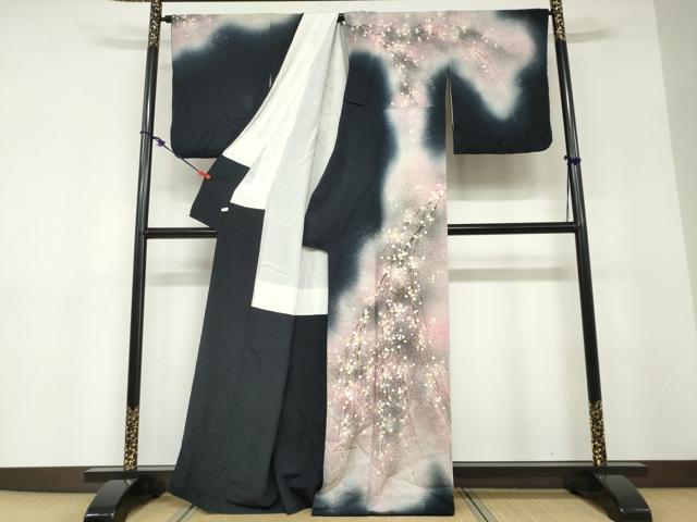 平和屋着物●訪問着　枝垂れ花文　暈し染め　金彩　正絹　逸品　DABD9145ud_1
