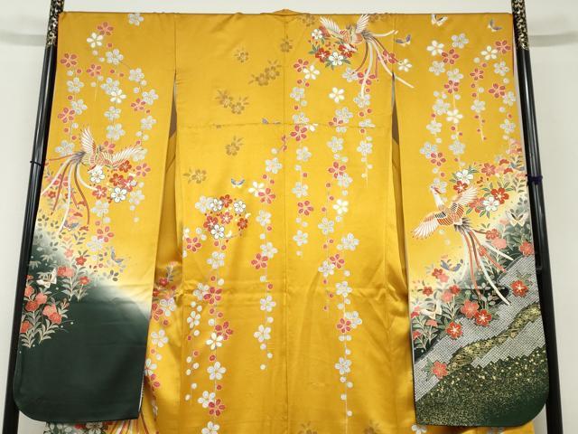 平和屋着物●豪華振袖　駒刺繍　鹿の子花鳥文　暈し染め　金彩　正絹　逸品　DABD9168ud_2