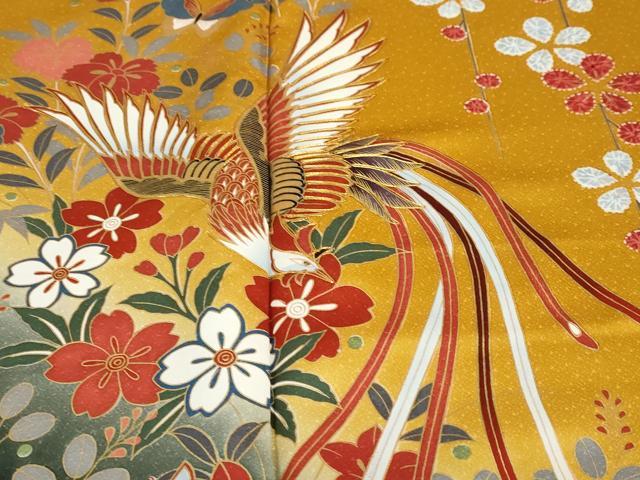 平和屋着物●豪華振袖　駒刺繍　鹿の子花鳥文　暈し染め　金彩　正絹　逸品　DABD9168ud_5