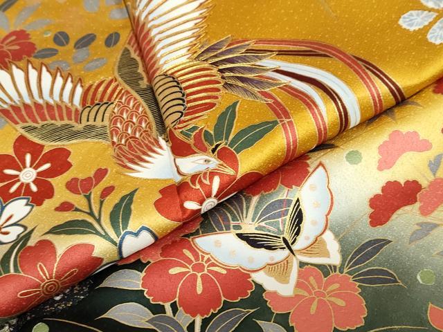 平和屋着物●豪華振袖　駒刺繍　鹿の子花鳥文　暈し染め　金彩　正絹　逸品　DABD9168ud_6