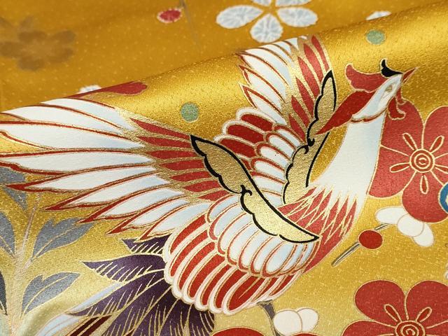 平和屋着物●豪華振袖　駒刺繍　鹿の子花鳥文　暈し染め　金彩　正絹　逸品　DABD9168ud_7
