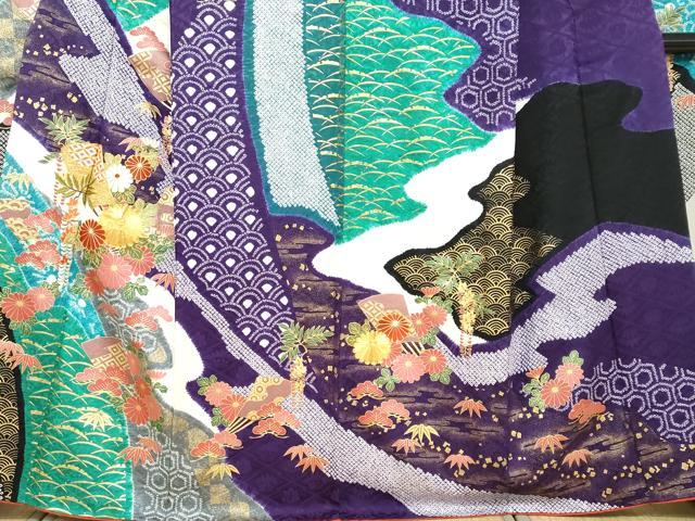平和屋着物●豪華振袖　駒刺繍　絞り　扇面吉祥草花文　金彩　正絹　逸品　DABD9228ud_3