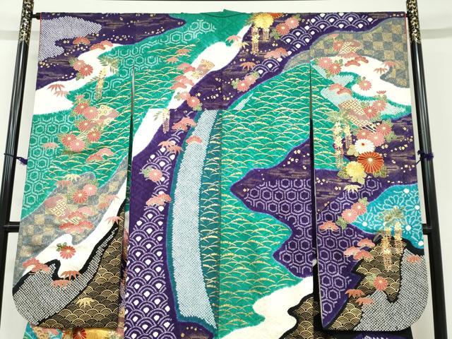 平和屋着物●豪華振袖　駒刺繍　絞り　扇面吉祥草花文　金彩　正絹　逸品　DABD9228ud_2