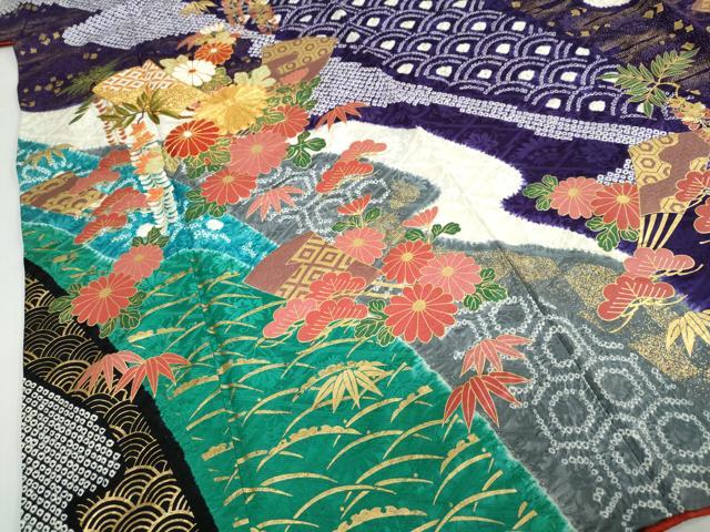 平和屋着物●豪華振袖　駒刺繍　絞り　扇面吉祥草花文　金彩　正絹　逸品　DABD9228ud_4