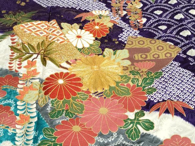 平和屋着物●豪華振袖　駒刺繍　絞り　扇面吉祥草花文　金彩　正絹　逸品　DABD9228ud_5