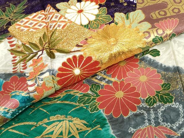 平和屋着物●豪華振袖　駒刺繍　絞り　扇面吉祥草花文　金彩　正絹　逸品　DABD9228ud_6