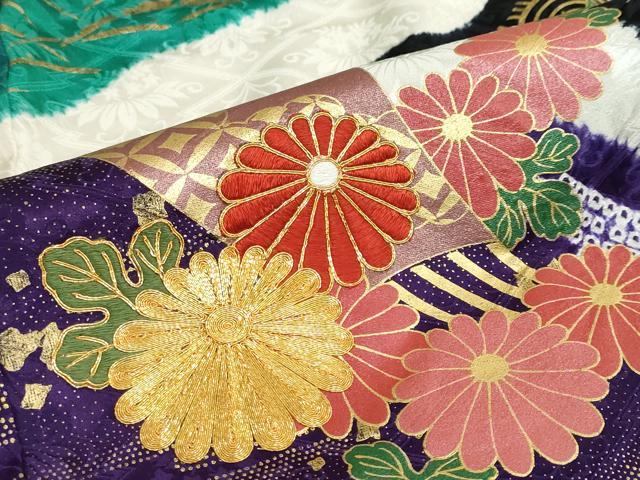 平和屋着物●豪華振袖　駒刺繍　絞り　扇面吉祥草花文　金彩　正絹　逸品　DABD9228ud_7