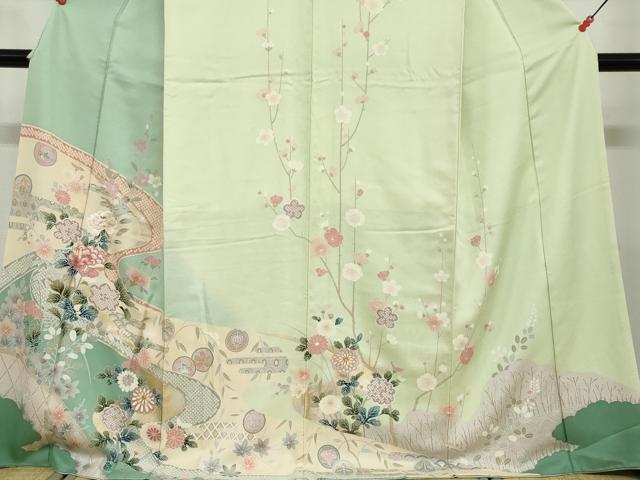 平和屋着物●訪問着　駒刺繍　流水鹿の子草花文　暈し染め　金銀彩　正絹　逸品　DABD9280ud_3
