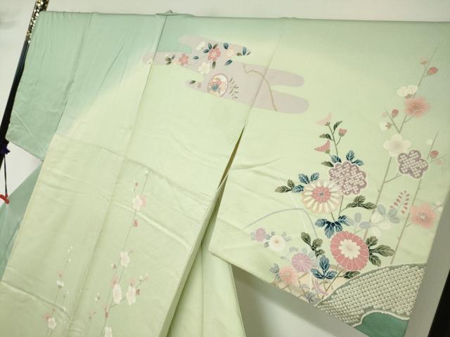 平和屋着物●訪問着　駒刺繍　流水鹿の子草花文　暈し染め　金銀彩　正絹　逸品　DABD9280ud_2
