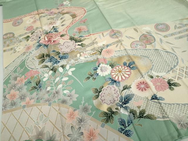 平和屋着物●訪問着　駒刺繍　流水鹿の子草花文　暈し染め　金銀彩　正絹　逸品　DABD9280ud_4