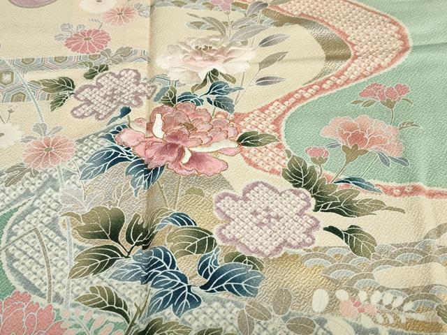平和屋着物●訪問着　駒刺繍　流水鹿の子草花文　暈し染め　金銀彩　正絹　逸品　DABD9280ud_5