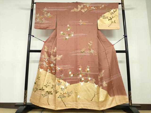 平和屋着物●訪問着　駒刺繍　草花籬文　金彩　正絹　逸品　DABD9313ud