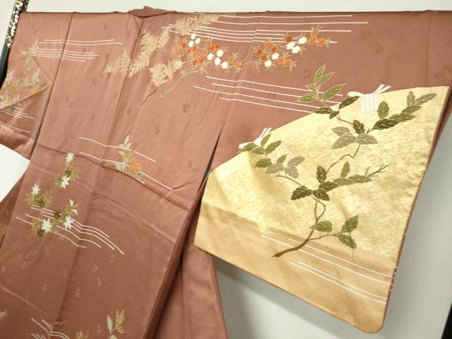 平和屋着物●訪問着　駒刺繍　草花籬文　金彩　正絹　逸品　DABD9313ud_2