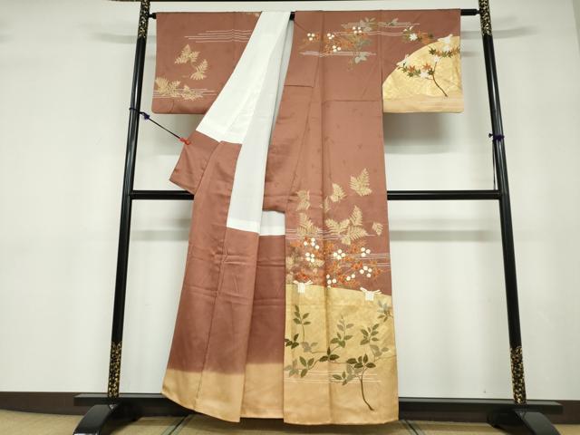平和屋着物●訪問着　駒刺繍　草花籬文　金彩　正絹　逸品　DABD9313ud_1