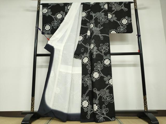 平和屋着物●上質な小紋　絞り　草花文　黒地　正絹　逸品　DABD9358ud_2
