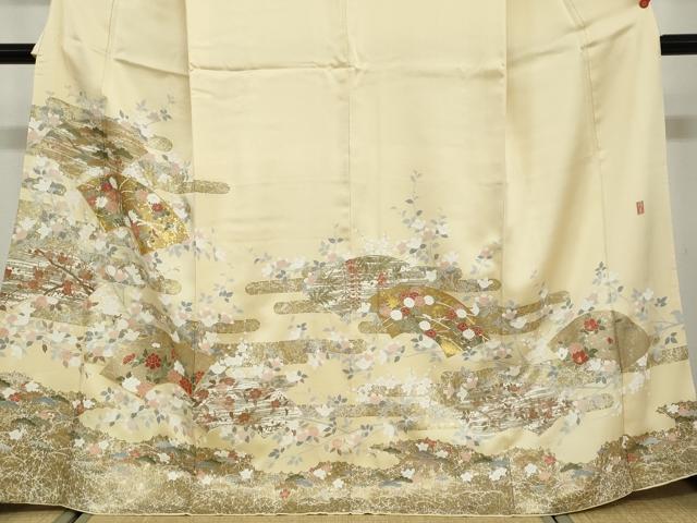 平和屋着物●訪問着　作家物　駒刺繍　地紙草花文　金彩　正絹　逸品　DABD9387ud_3