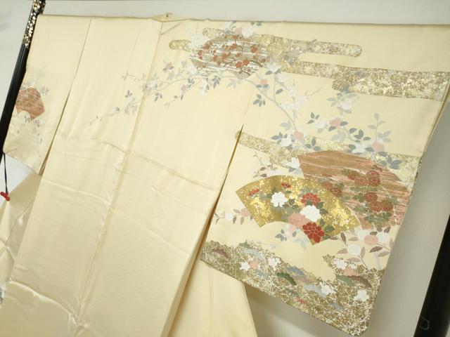平和屋着物●訪問着　作家物　駒刺繍　地紙草花文　金彩　正絹　逸品　DABD9387ud_2