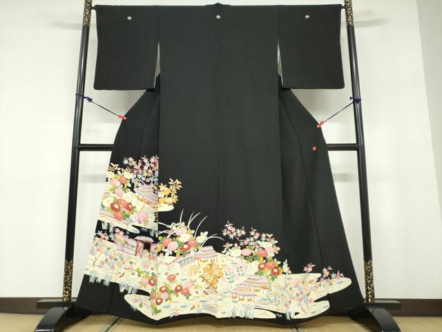 平和屋着物●本加賀友禅作家　東藤岳　黒留袖　風景草花文　正絹　逸品　DABD9475ud 27,040円