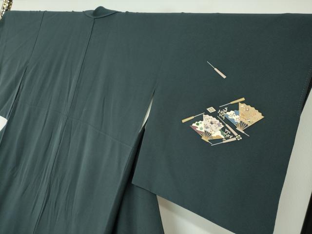 平和屋着物●訪問着　駒刺繍　扇面草花文　金彩　正絹　逸品　DABD9489ud_2